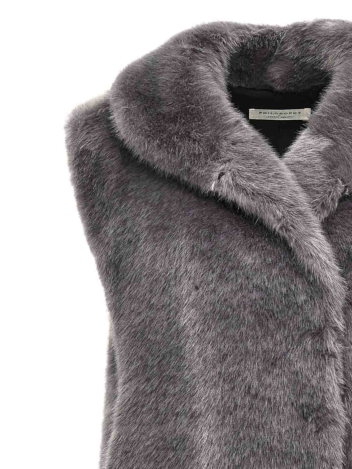 Shop Philosophy Di Lorenzo Serafini Extra Long Faux Fur Vest In Gris