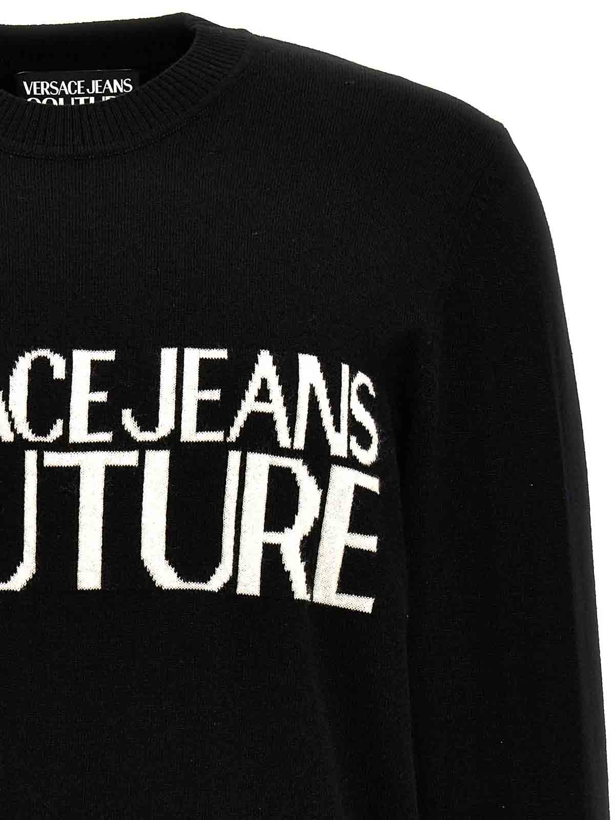 Shop Versace Jeans Couture Sweater Intarsia Logo In White
