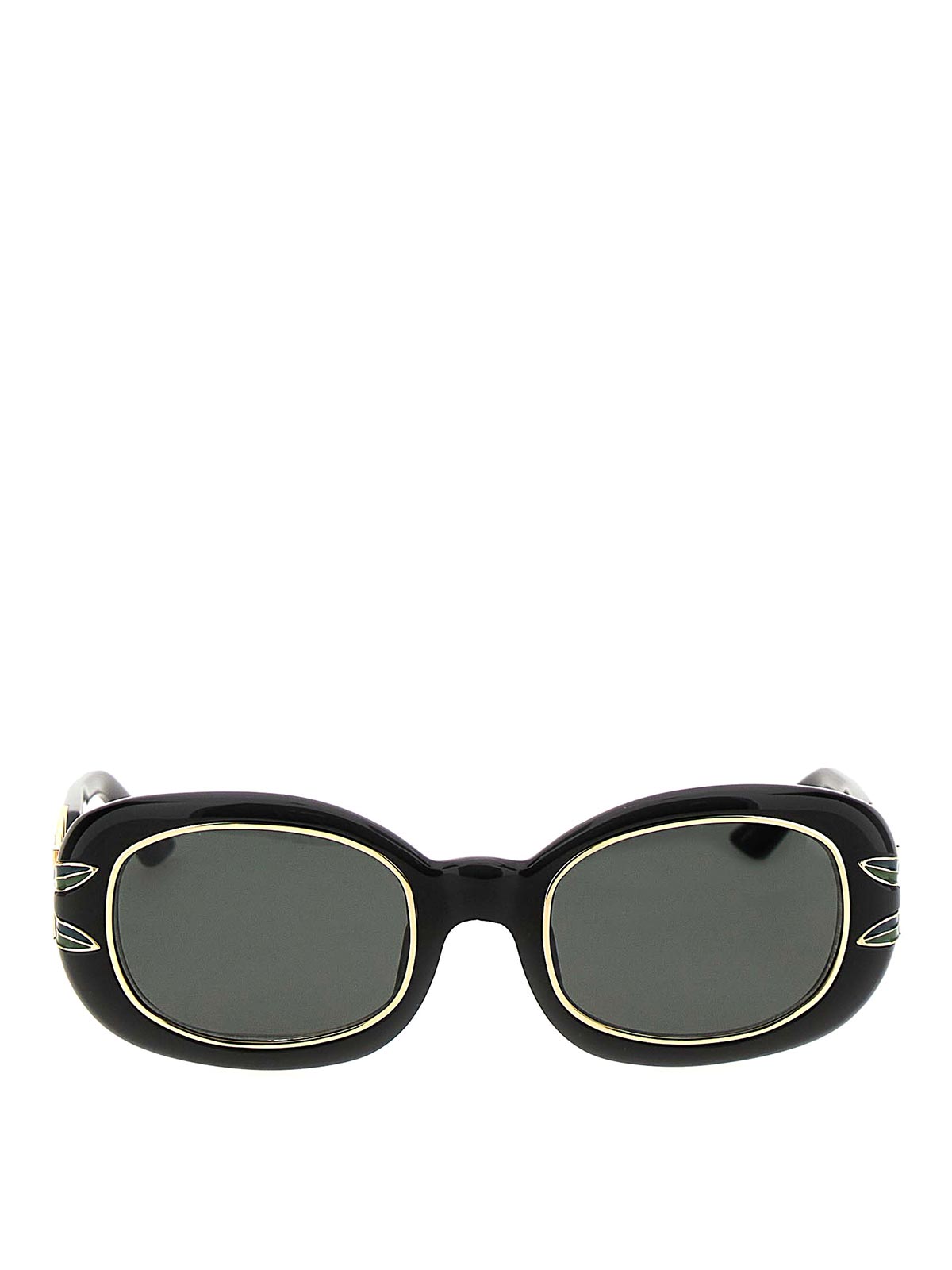 Shop Casablanca Acetate & Metal Oval Sunglasses In Black