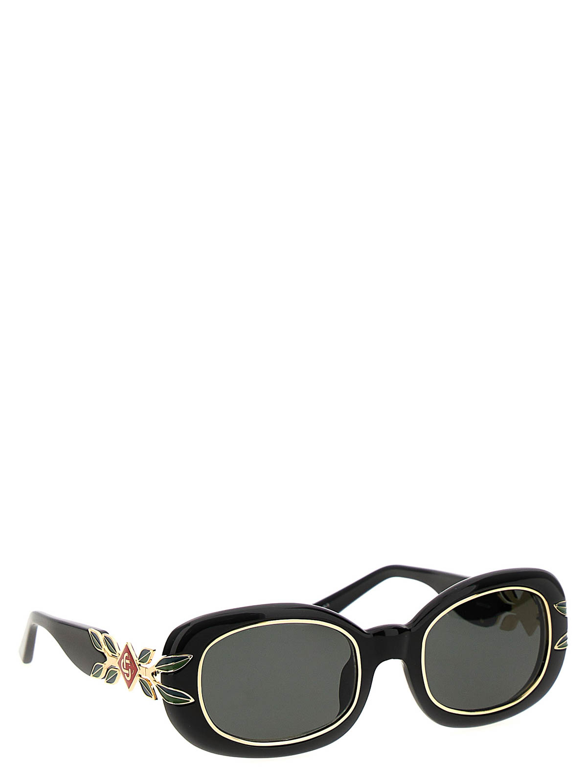 Shop Casablanca Acetate & Metal Oval Sunglasses In Black