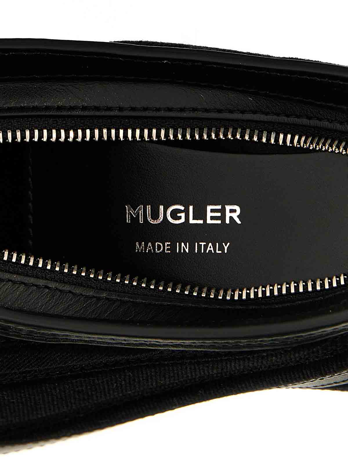 Shop Mugler Small Denim Spiral Curve 01 Shoulder Bag In Black