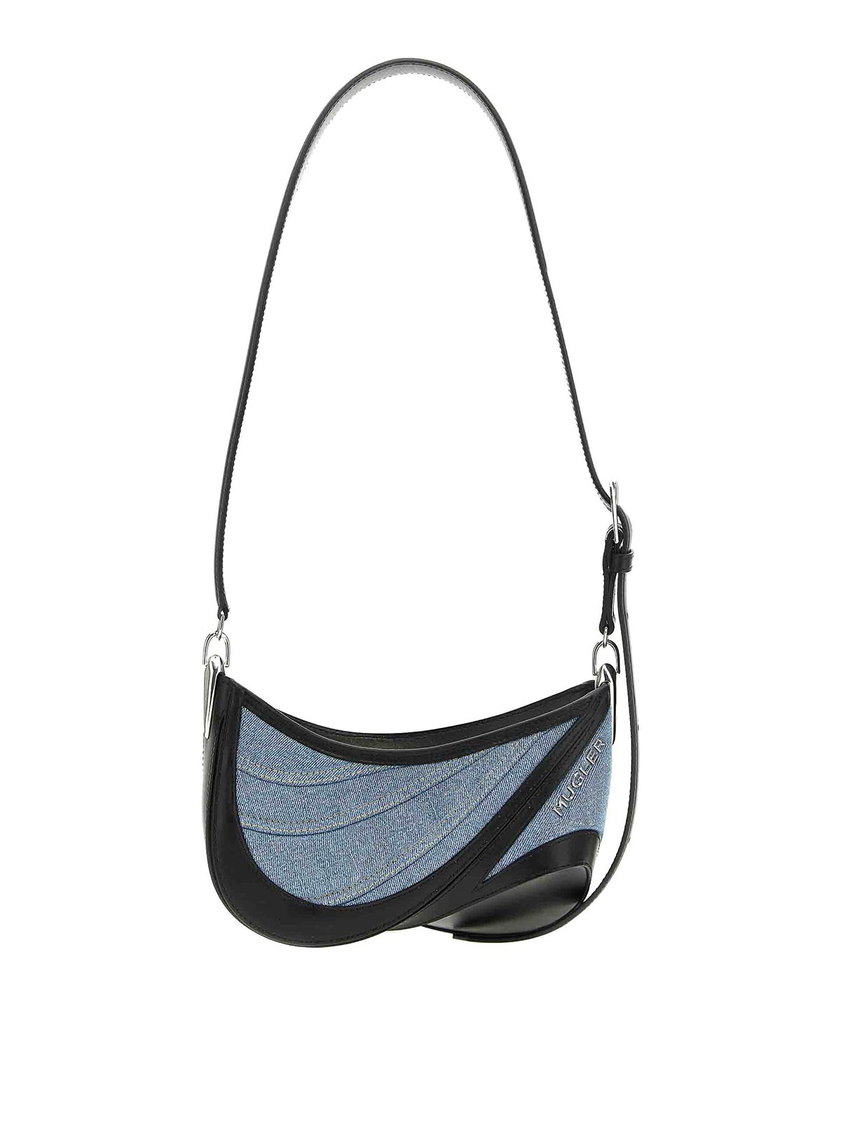 Shop Mugler Small Denim Spiral Curve 01 Shoulder Bag In Multicolour