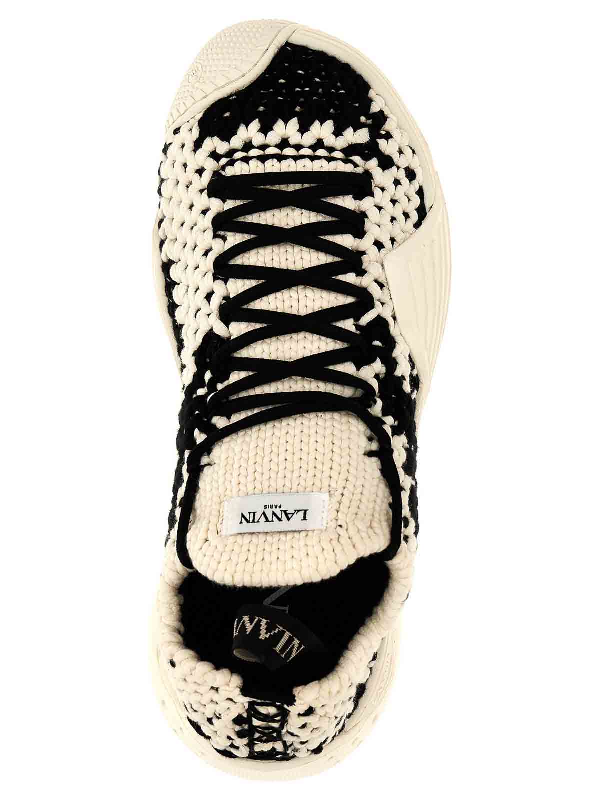 Shop Lanvin Cotton Flash-knit Sneakers In Blanco