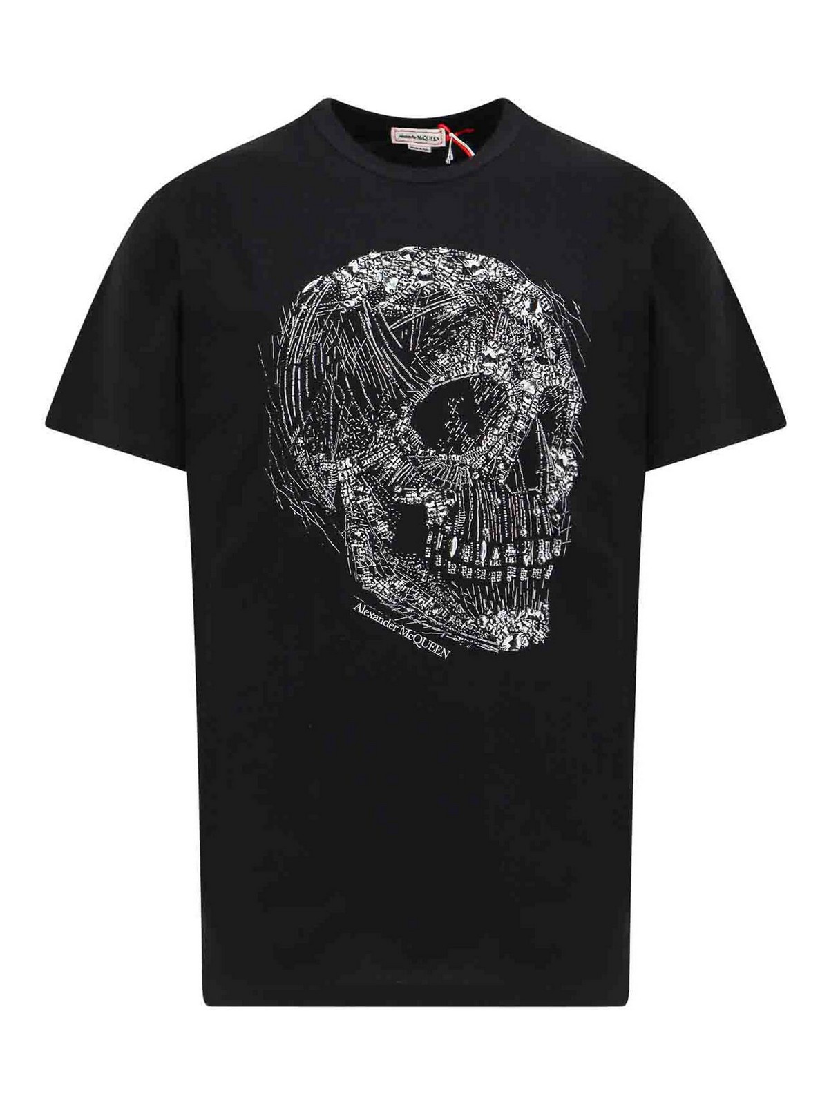 Shop Alexander Mcqueen Cotton T-shirt With Crystal Skull Print In Black