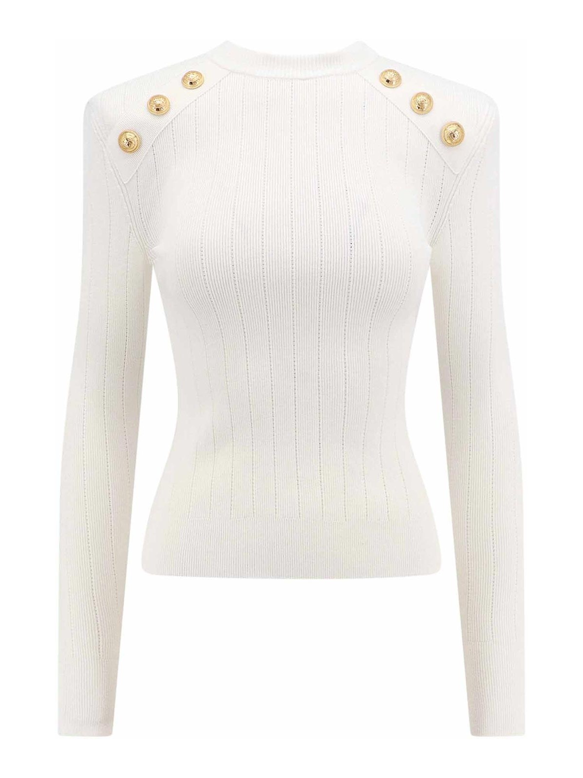 Shop Balmain Ribbed Sustainable Viscose Sweater In Blanco