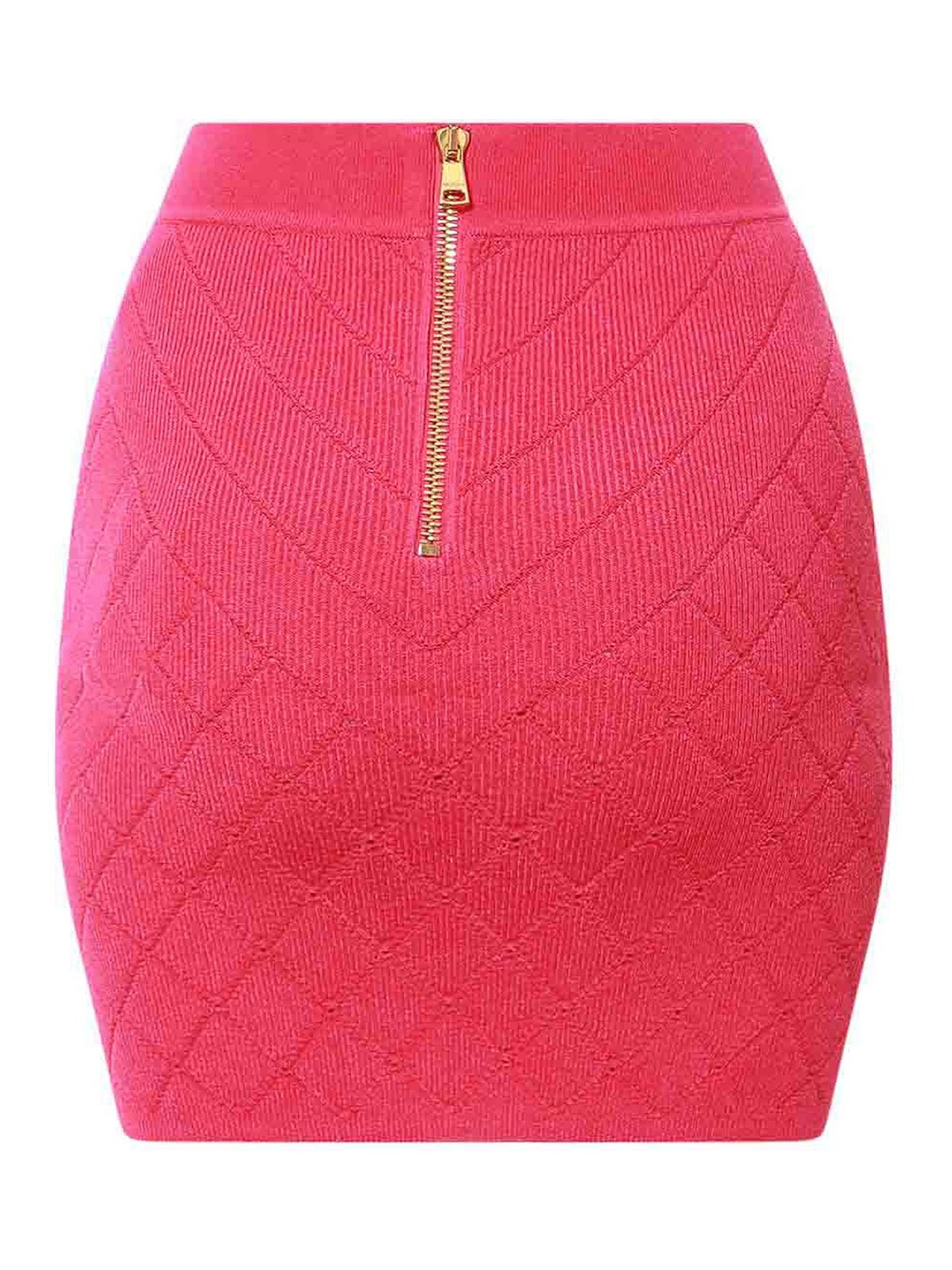 Shop Balmain Knit Skirt With Rhombus Motif In Nude & Neutrals