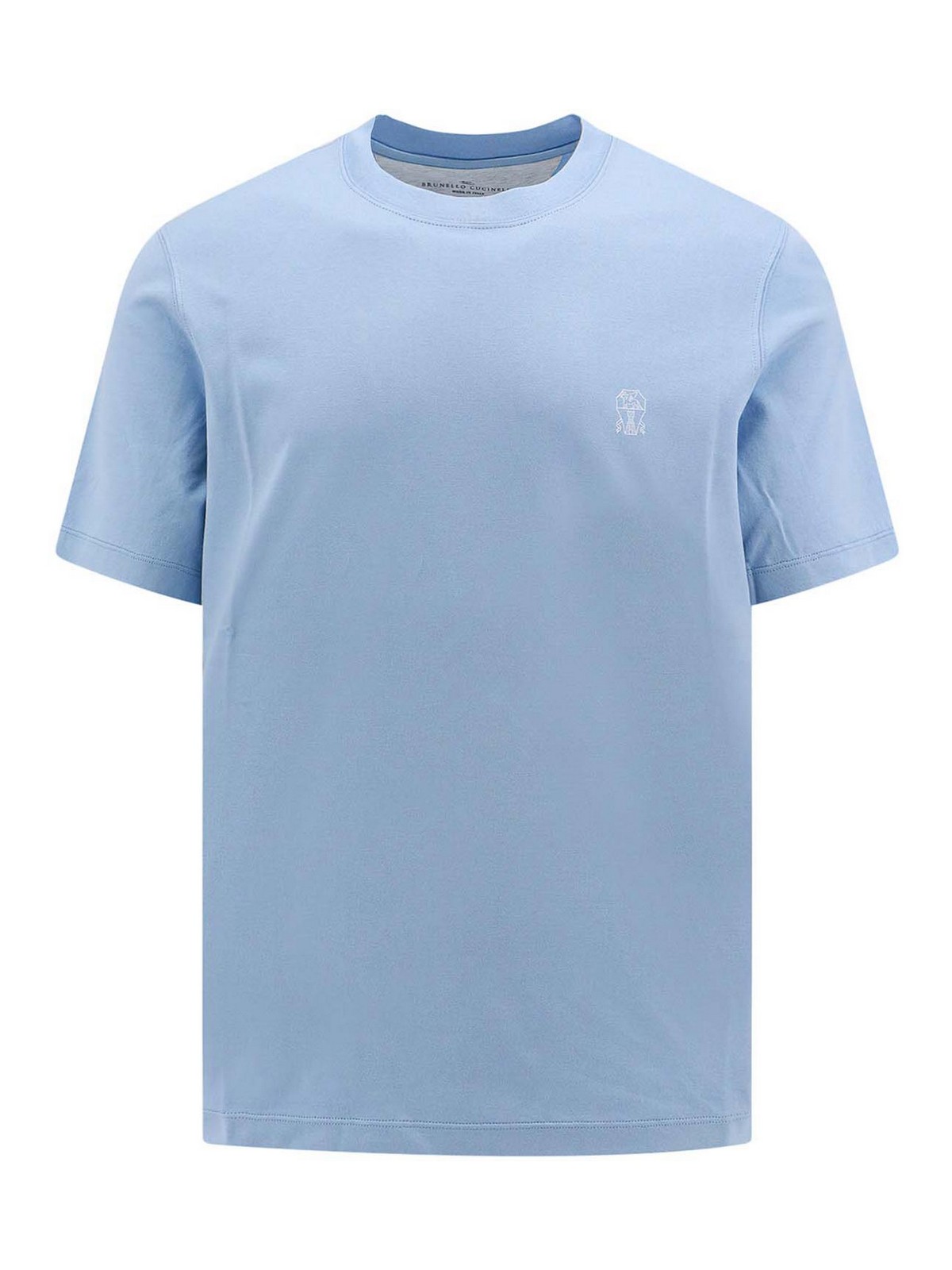 Shop Brunello Cucinelli Cotton T-shirt With Logo Print In Blue