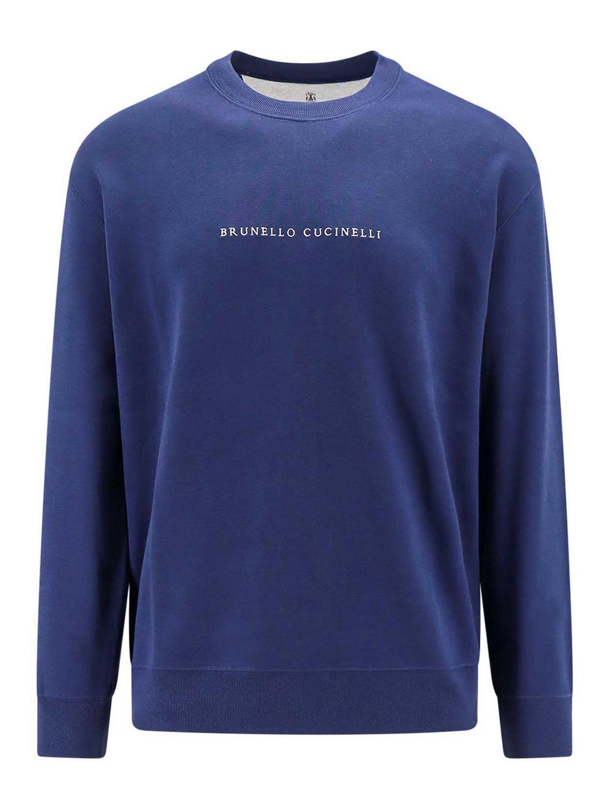 Shop Brunello Cucinelli Cotton Sweatshirt With Embroidered Logo In Blue