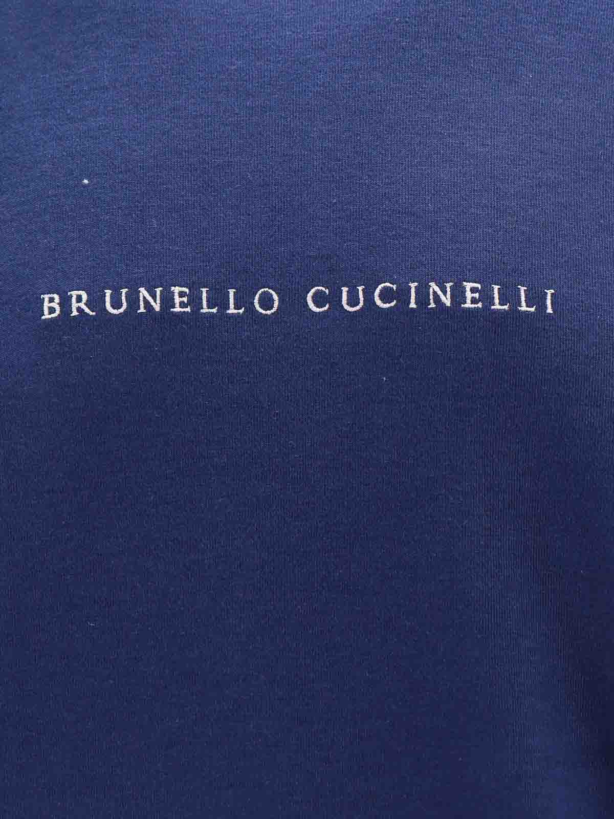 Shop Brunello Cucinelli Cotton Sweatshirt With Embroidered Logo In Blue