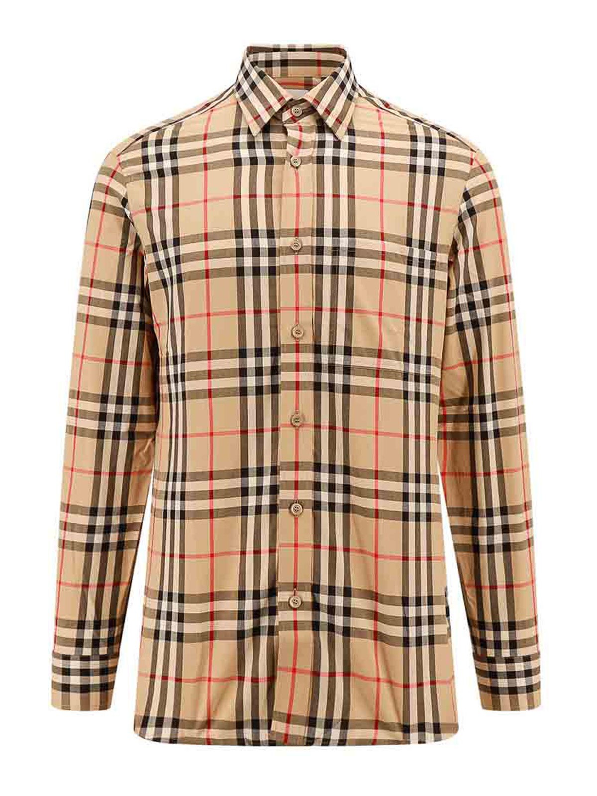 Burberry Cotton Shirt With Check Motif In Beige