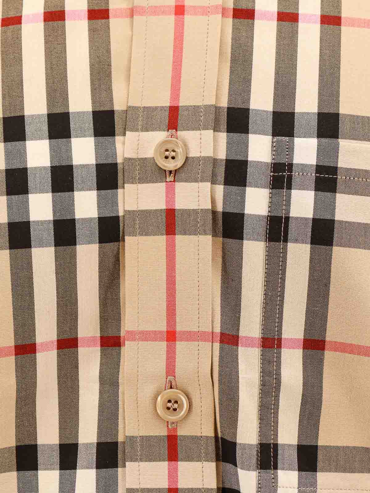 Shop Burberry Cotton Shirt With Check Motif In Beige
