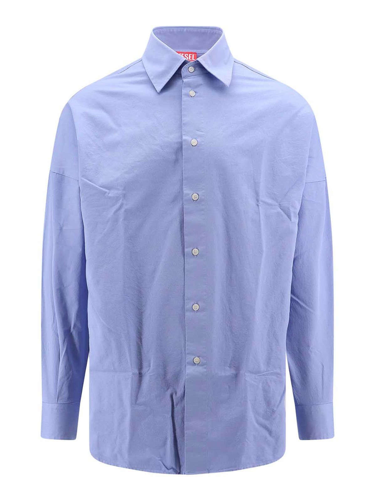 Shop Diesel Cotton Shirt With Embroidered Logo In Blue