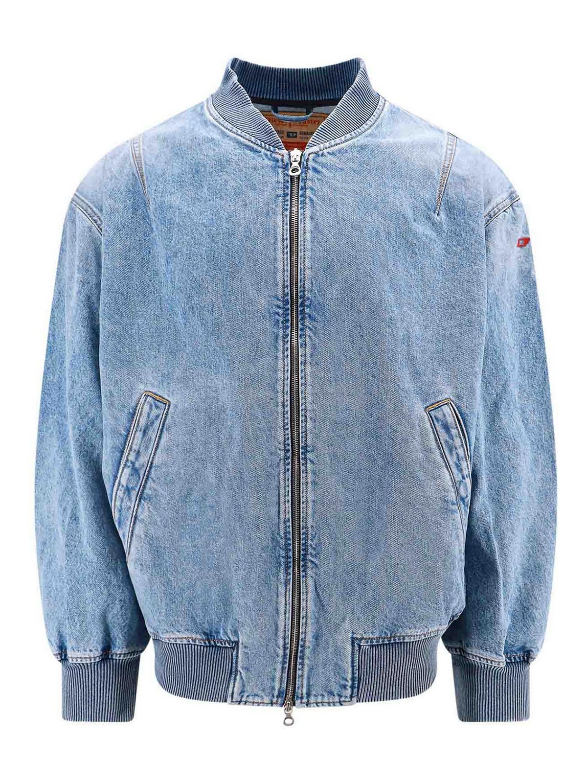 Shop Diesel Cotton Jacket With Oval-d Embroidered Logo In Blue