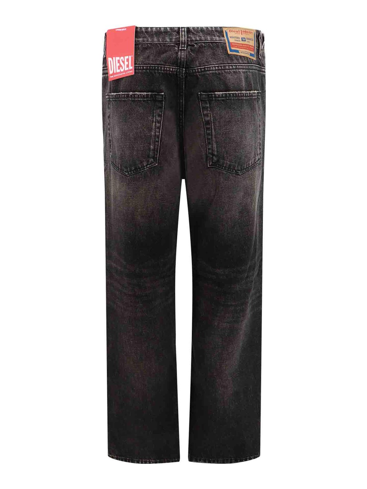 Shop Diesel Cotton Trouser With Metal Oval-d Logo In Grey