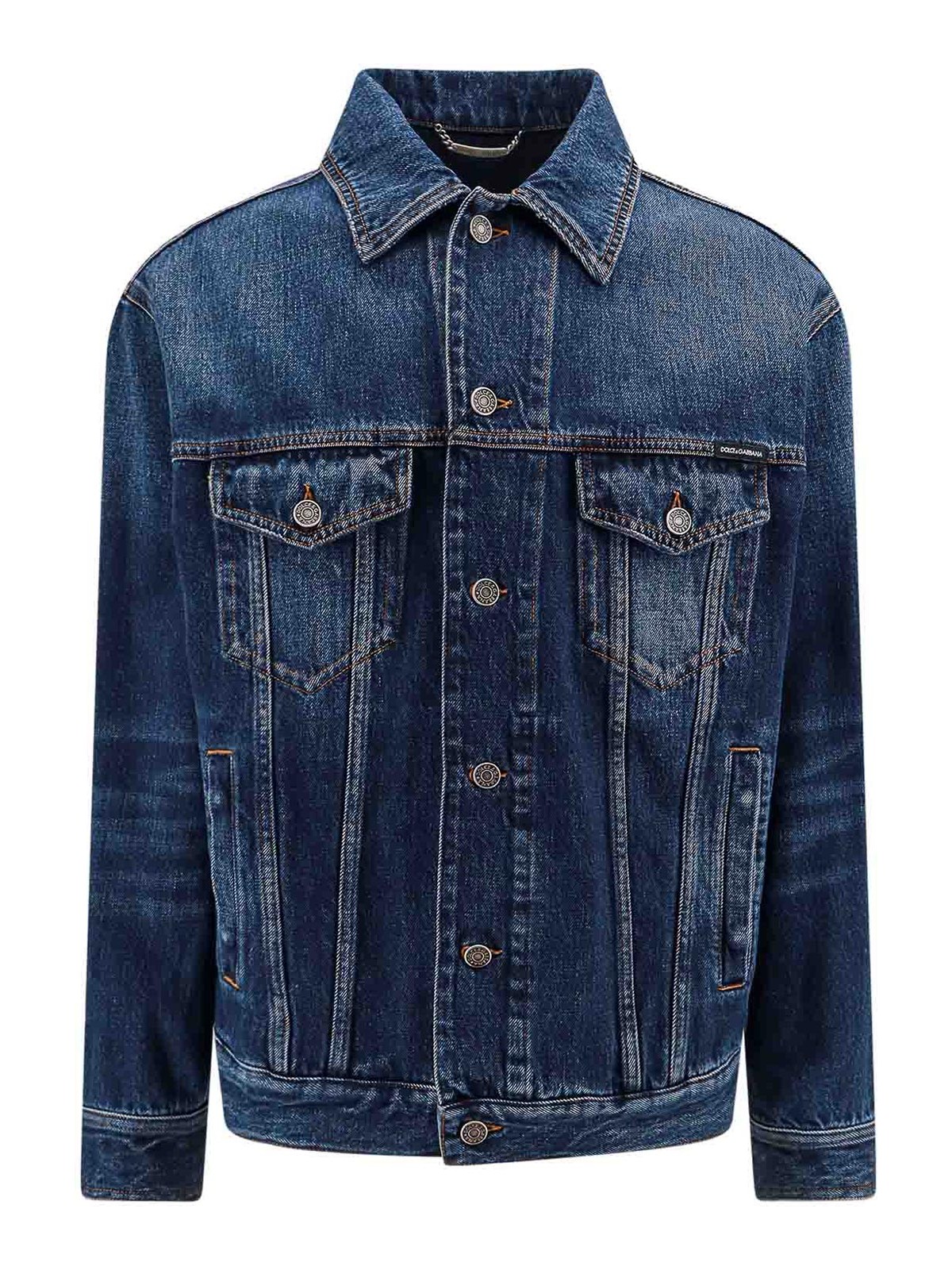 Shop Dolce & Gabbana Denim Jacket With Logoed Label In Blue