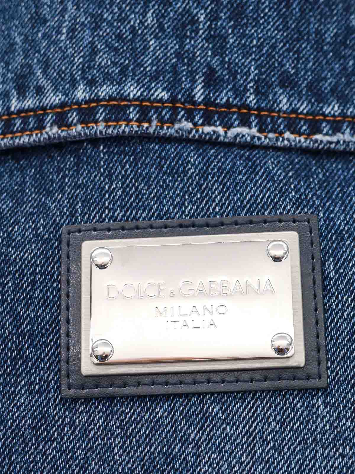 Shop Dolce & Gabbana Denim Jacket With Logoed Label In Blue