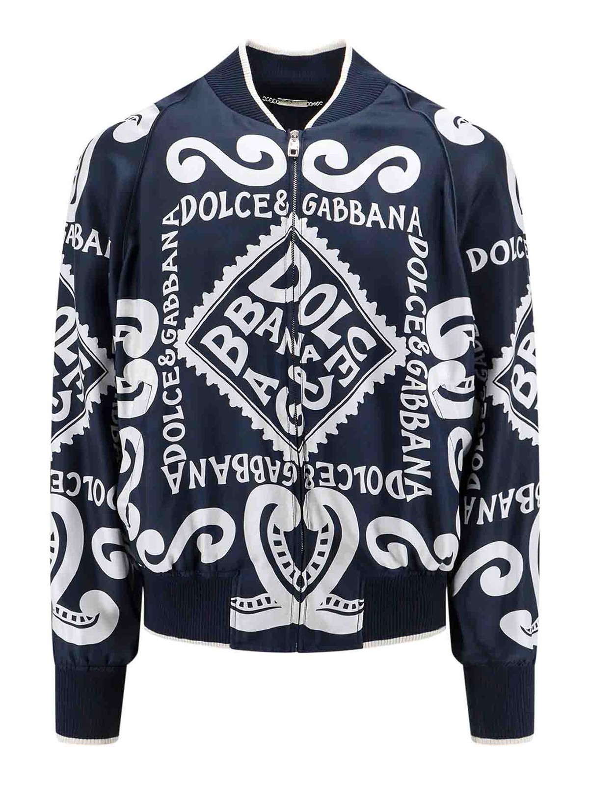Dolce & Gabbana Silk Bomber With Marina Print In Blue