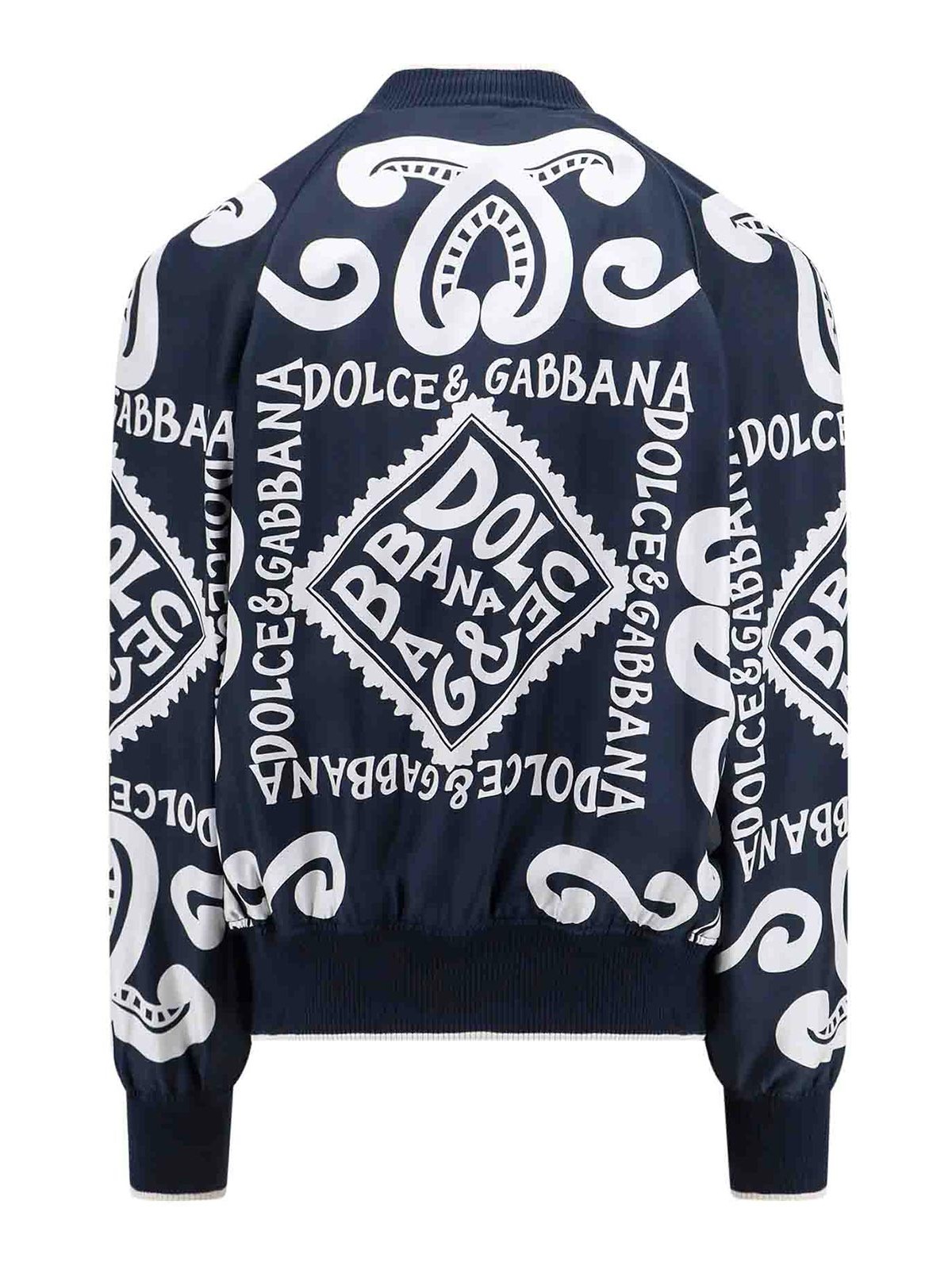 Shop Dolce & Gabbana Silk Bomber With Marina Print In Blue