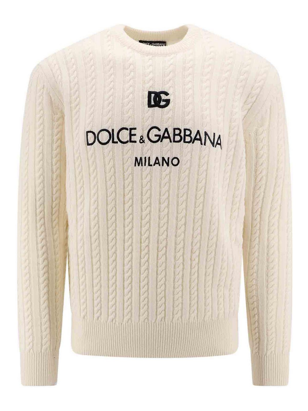 Shop Dolce & Gabbana Braided Wool Sweater With Logo In White