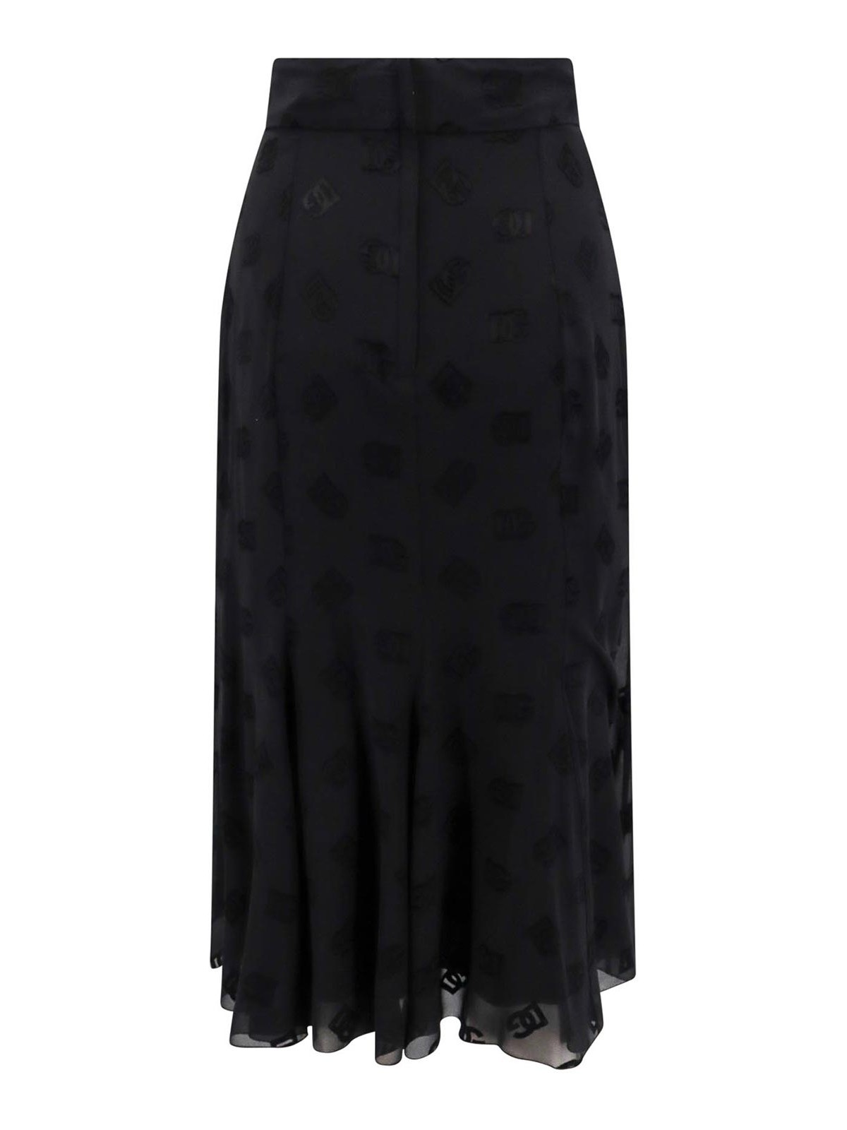 Dolce & Gabbana Devor Silk Skirt With All-over Dg Logo In Black