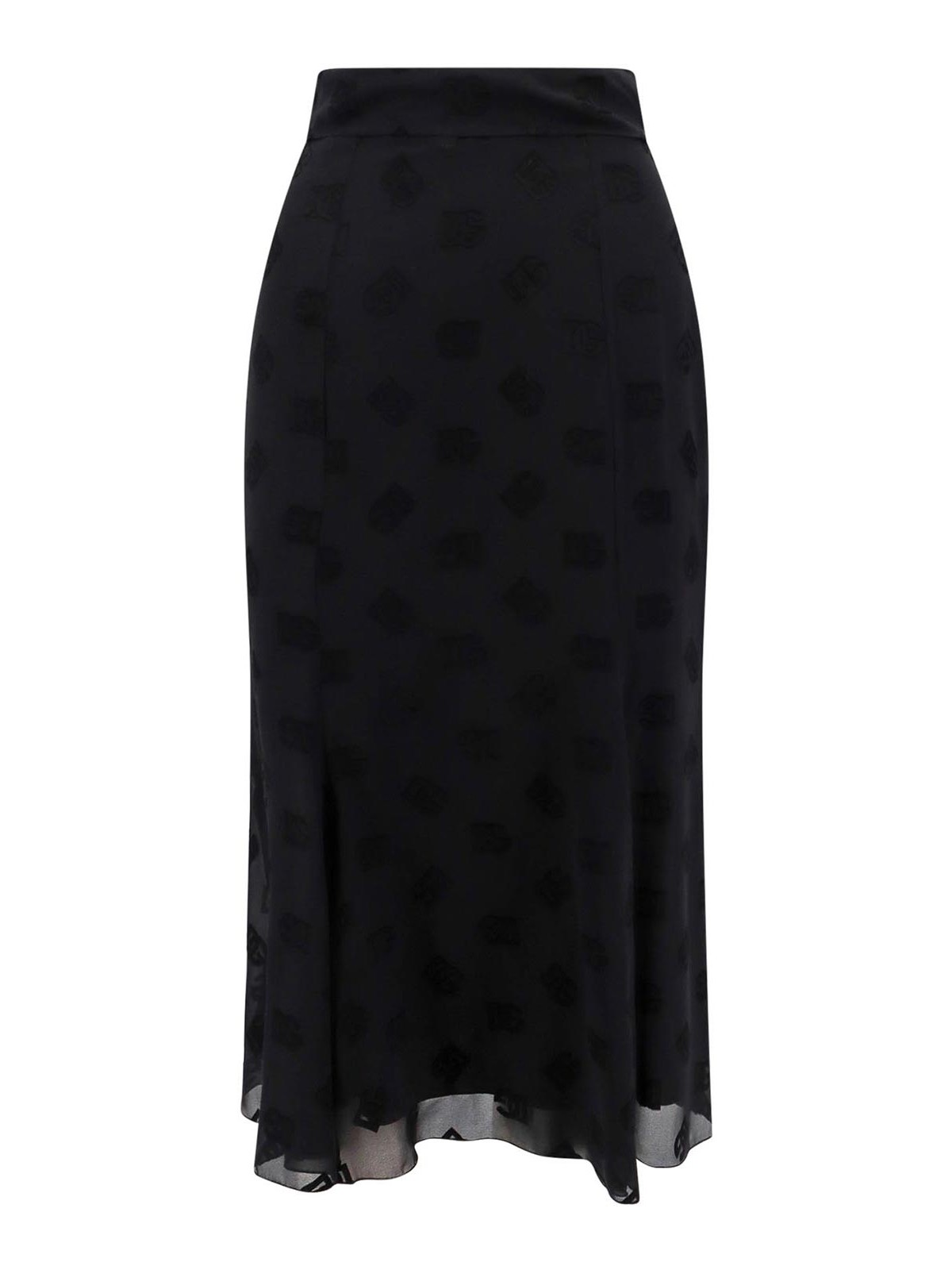 Shop Dolce & Gabbana Devor Silk Skirt With All-over Dg Logo In Black