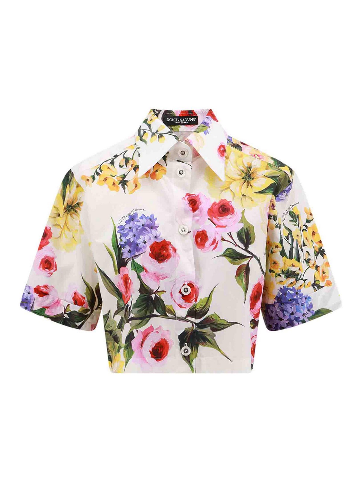 Shop Dolce & Gabbana Crop Fit Cotton Shirt With Giardino Print In Multicolor