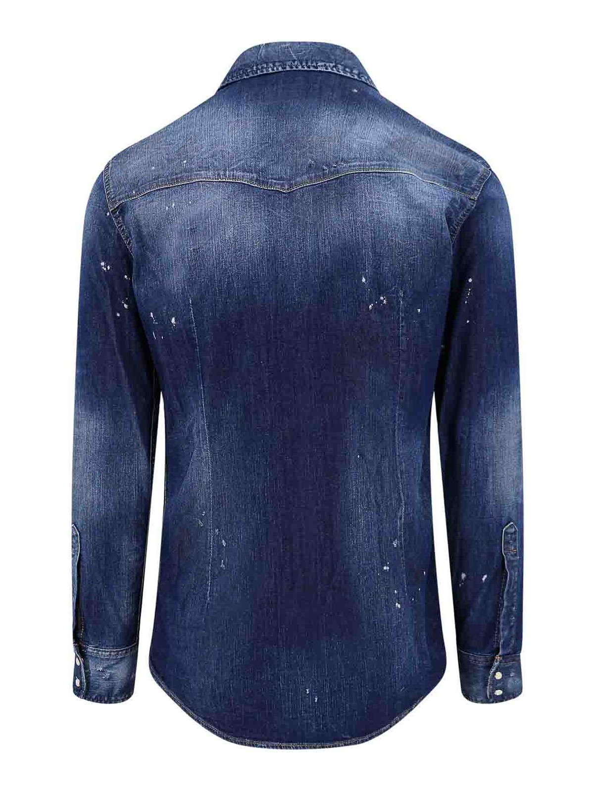 Shop Dsquared2 Denim Shirt With Bleached Effect In Blue