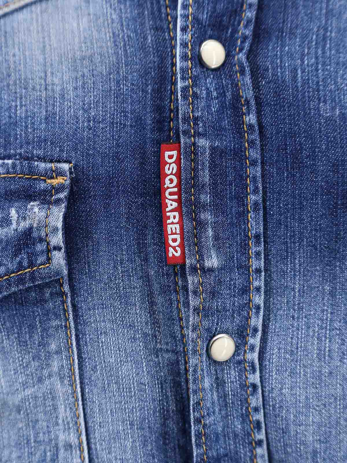 Shop Dsquared2 Denim Shirt With Bleached Effect In Blue