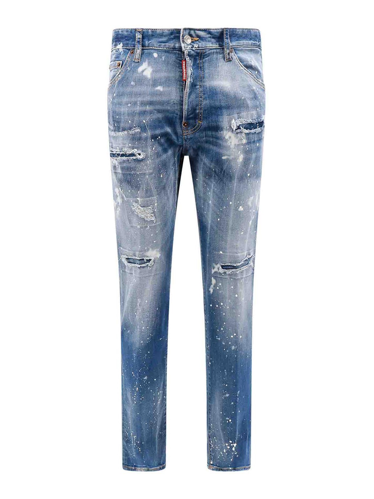 Shop Dsquared2 Stretch Cotton Jeans Ripped Paint Stains In Azul