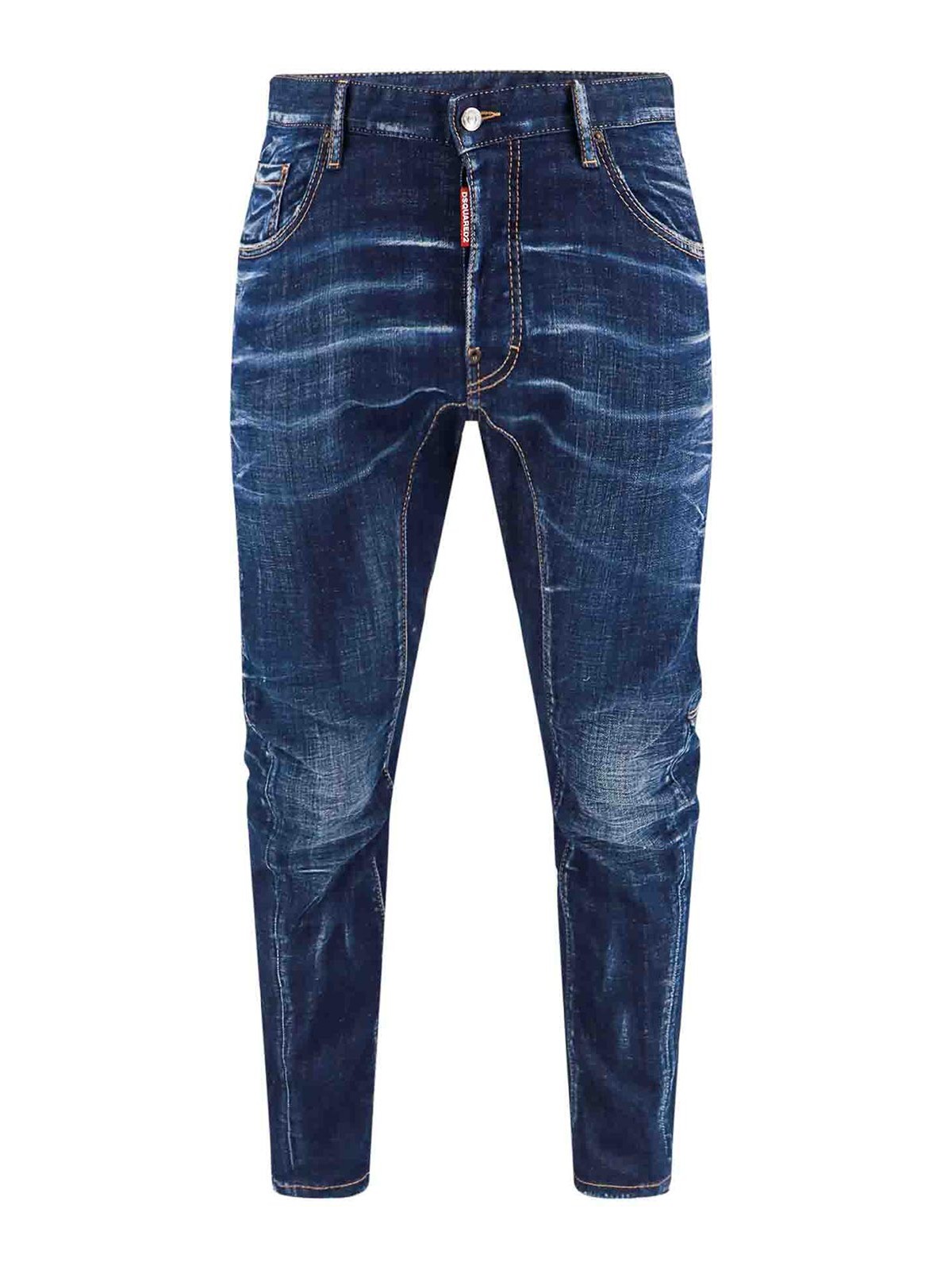 Dsquared2 Stretch Cotton Jeans With Logo Patch In Blue