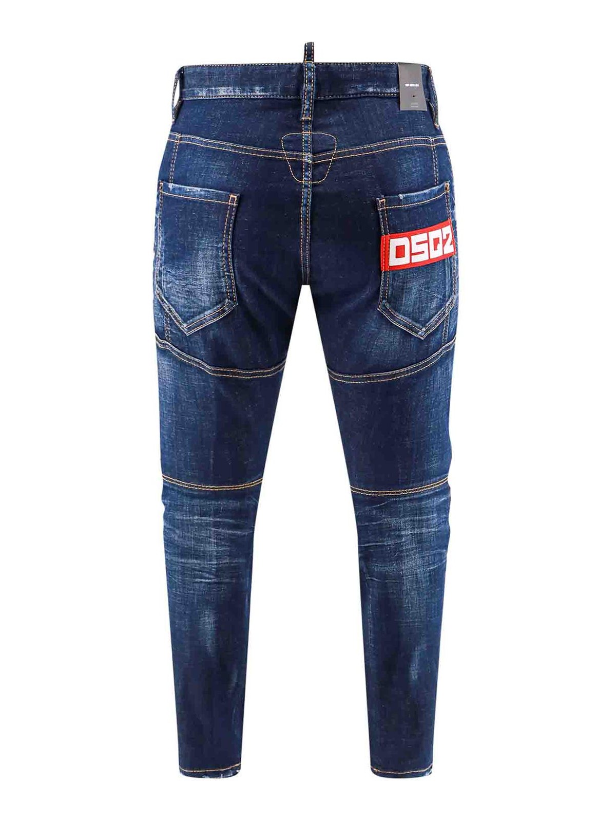 Shop Dsquared2 Stretch Cotton Jeans With Logo Patch In Blue