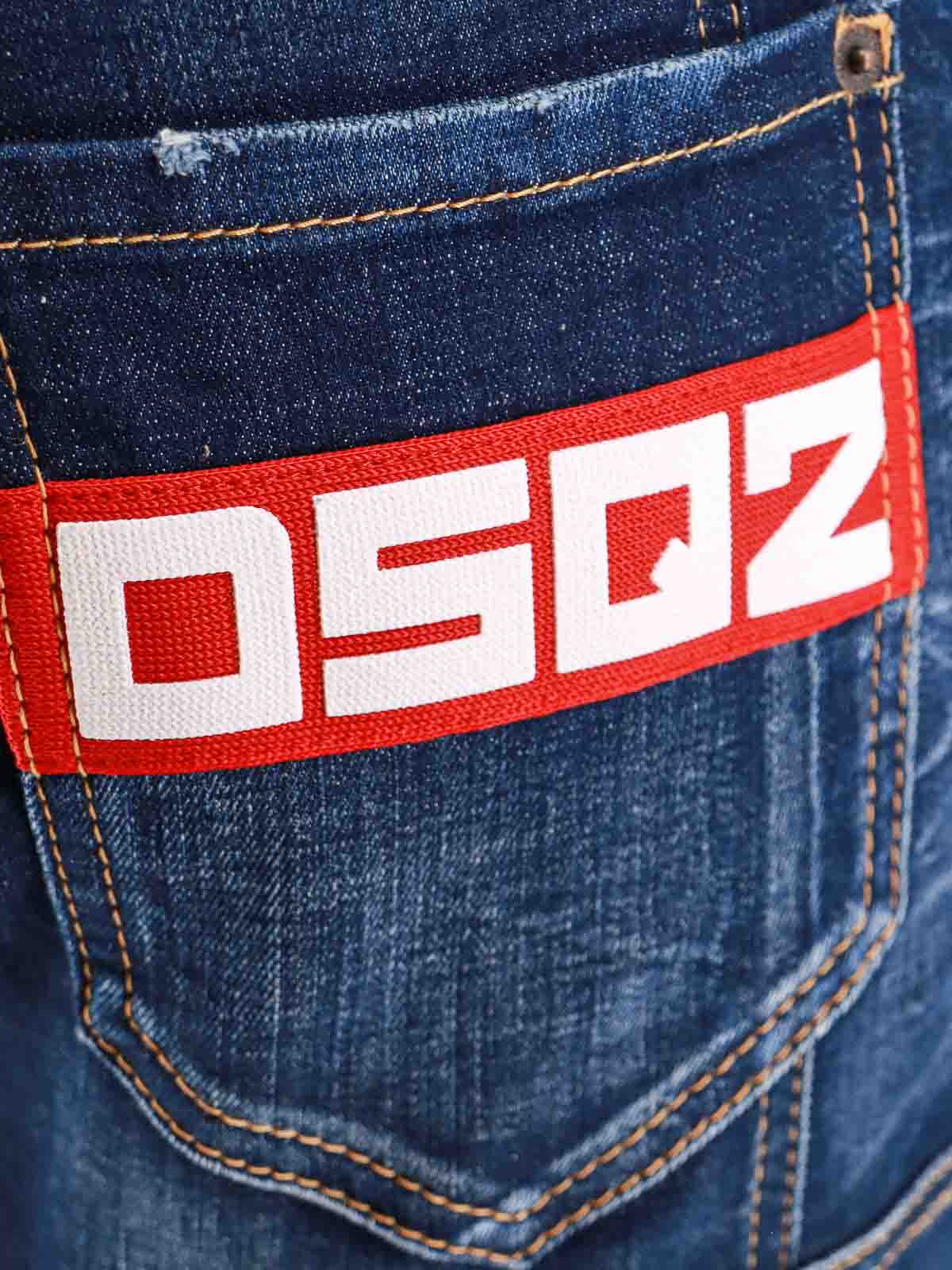 Shop Dsquared2 Stretch Cotton Jeans With Logo Patch In Blue