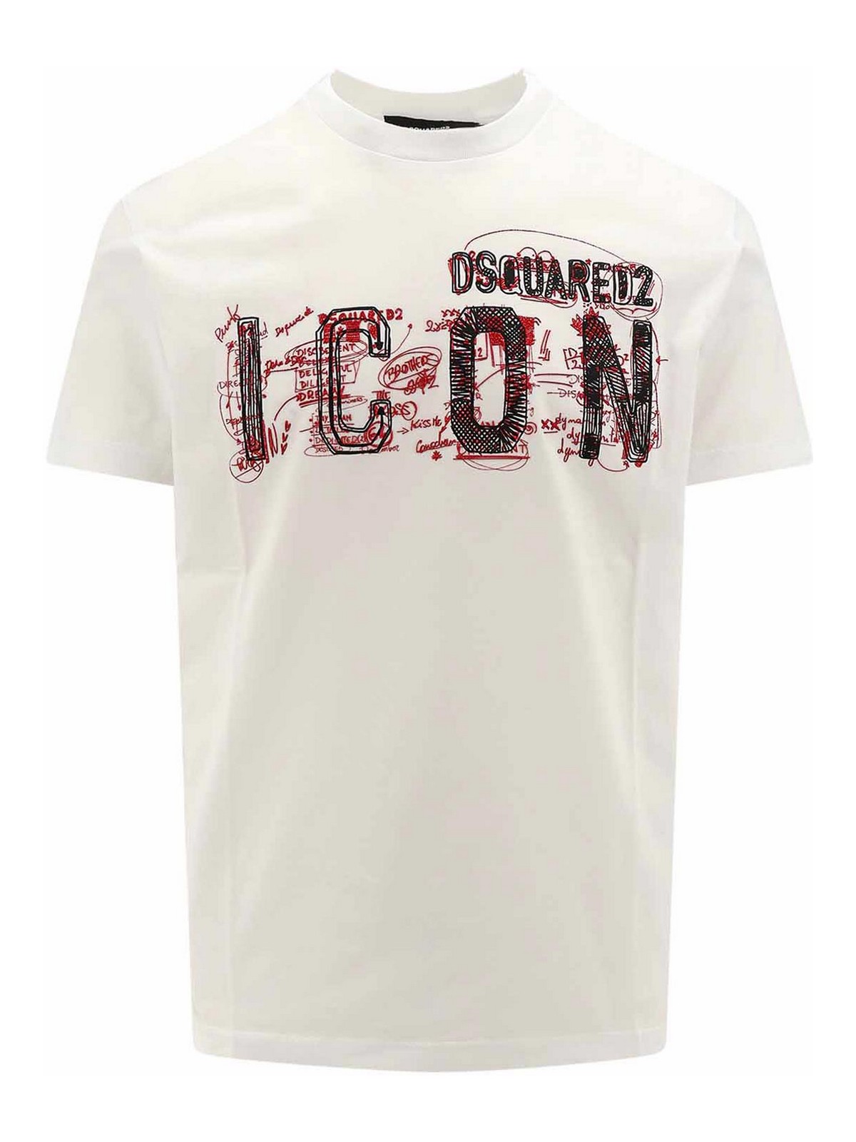 Dsquared2 Cotton T-shirt With Icon Scribble Print In Blanco