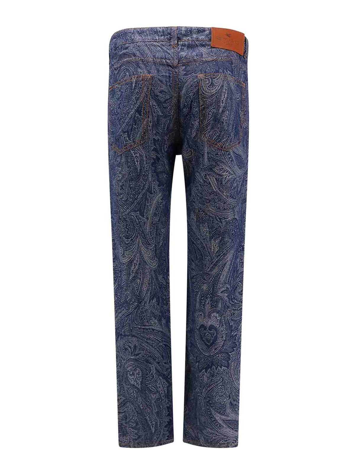 Shop Etro Cotton And Linen Trouser With Paisley Print In Blue