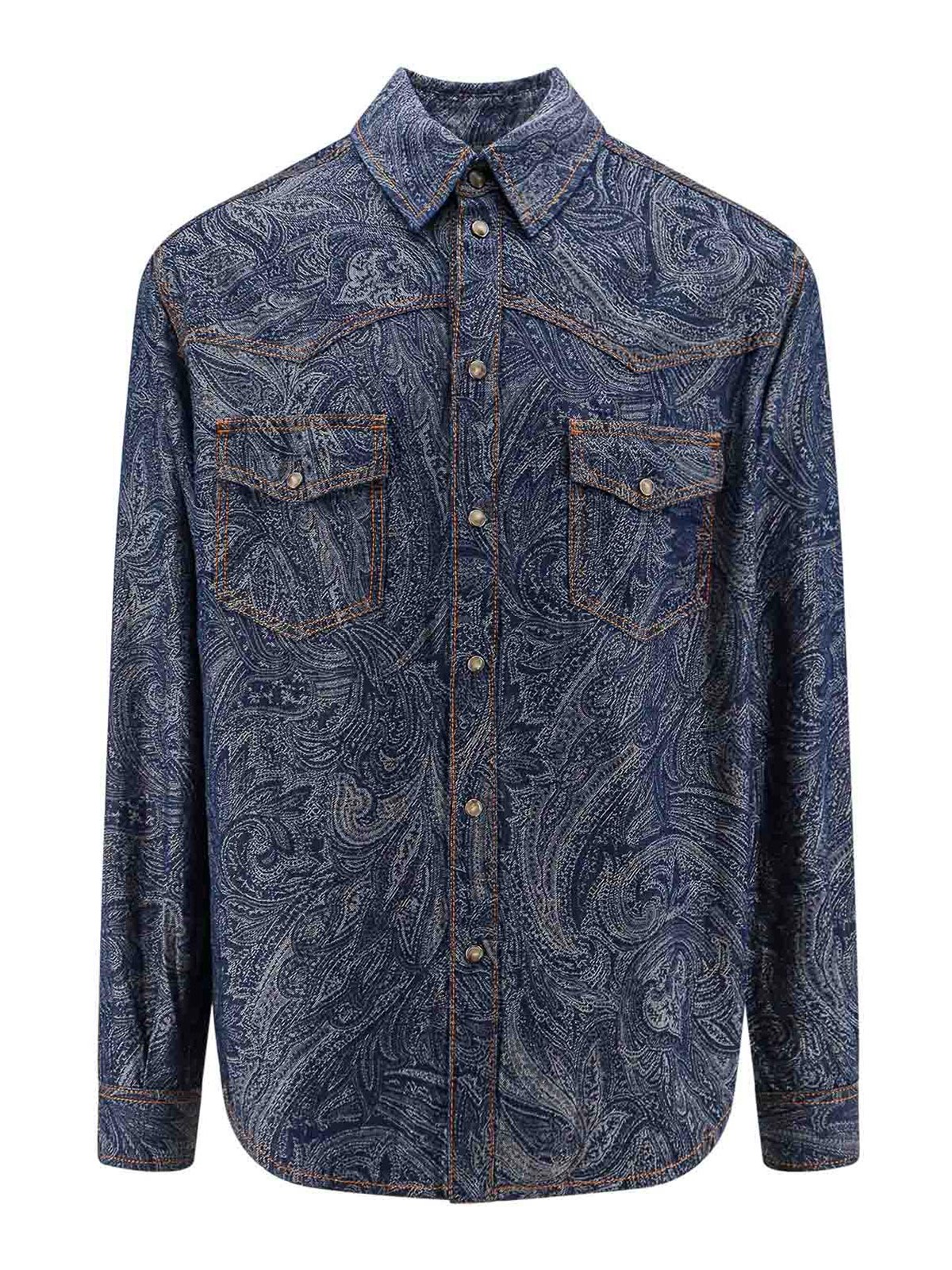 Shop Etro Cotton And Linen Shirt With Iconic Print In Blue