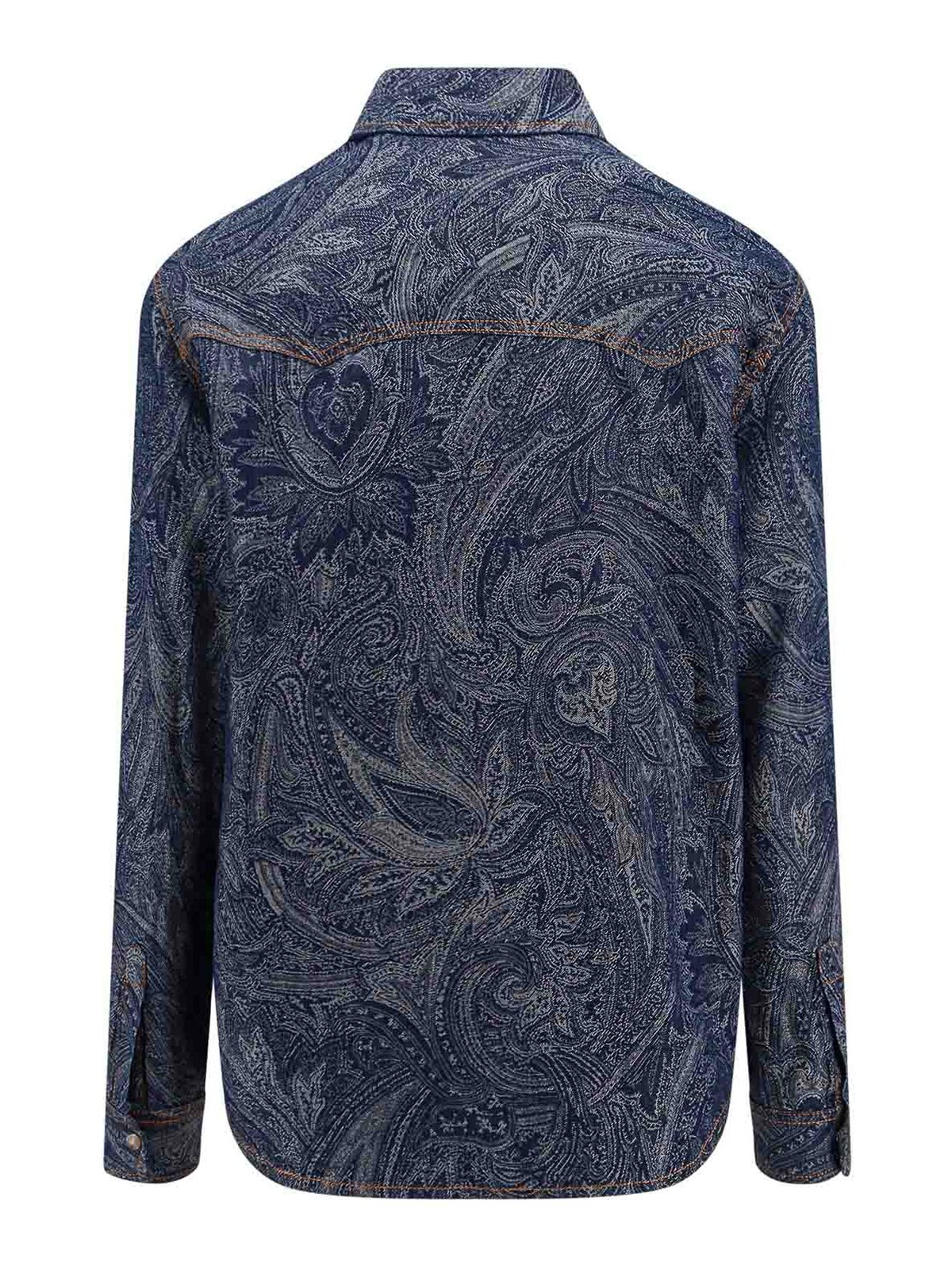 Shop Etro Cotton And Linen Shirt With Iconic Print In Blue