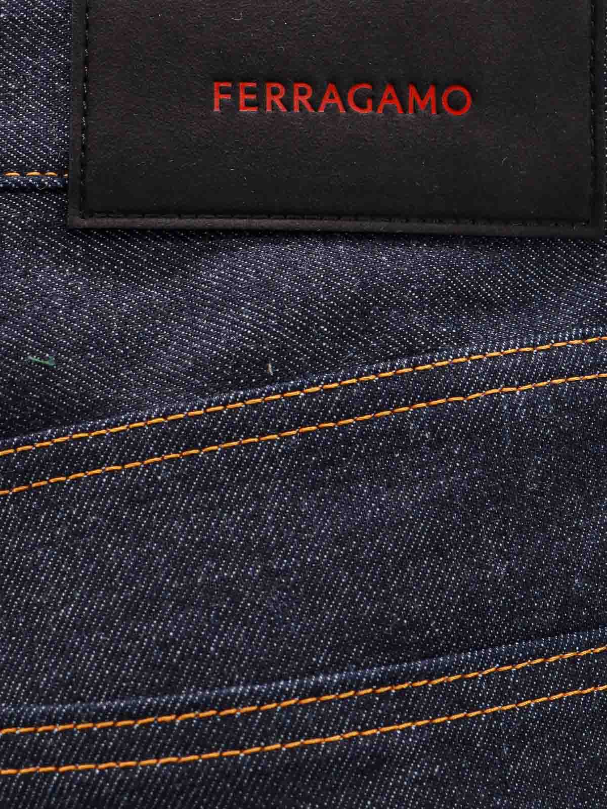 Shop Ferragamo Five Pockets Jeans With Logo Tag In Blue