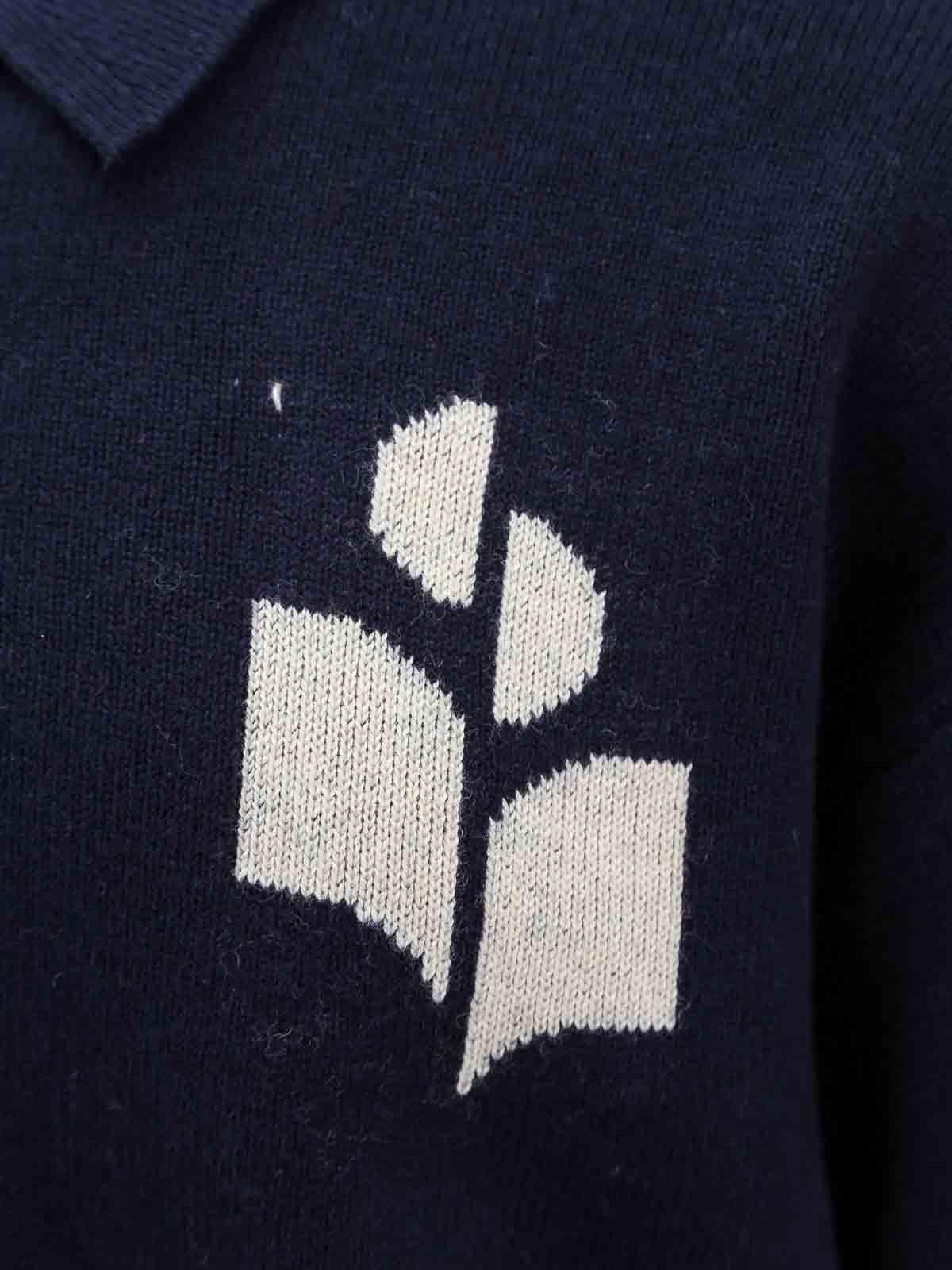 Shop Isabel Marant Organic Cotton Sweater With Embroidered Logo In Blue
