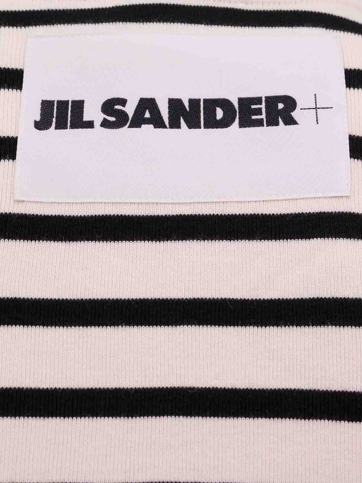 Shop Jil Sander Cotton Sweatshirt With Striped Motif In Beige