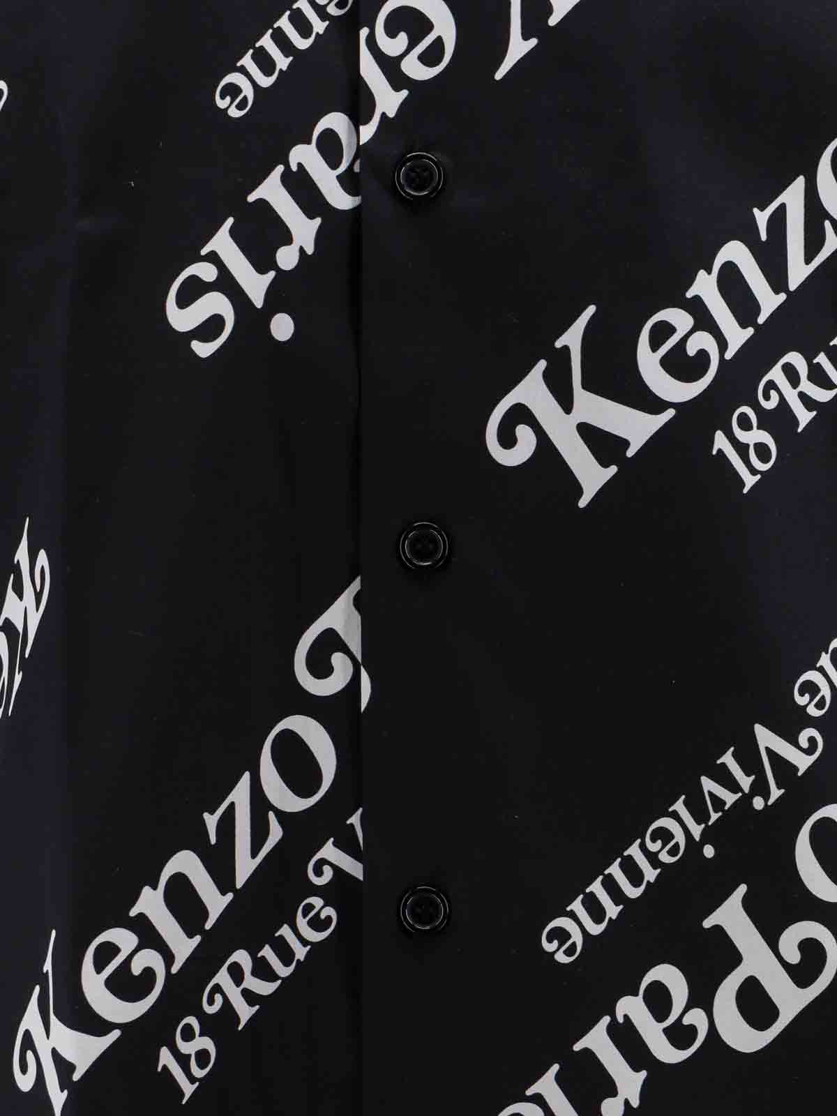 Shop Kenzo Cotton Shirt With Iconic Print In Negro