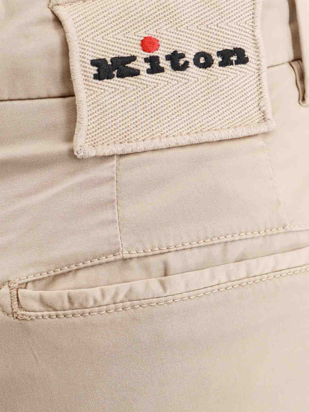 Shop Kiton Stretch Cotton Trouser In Beige