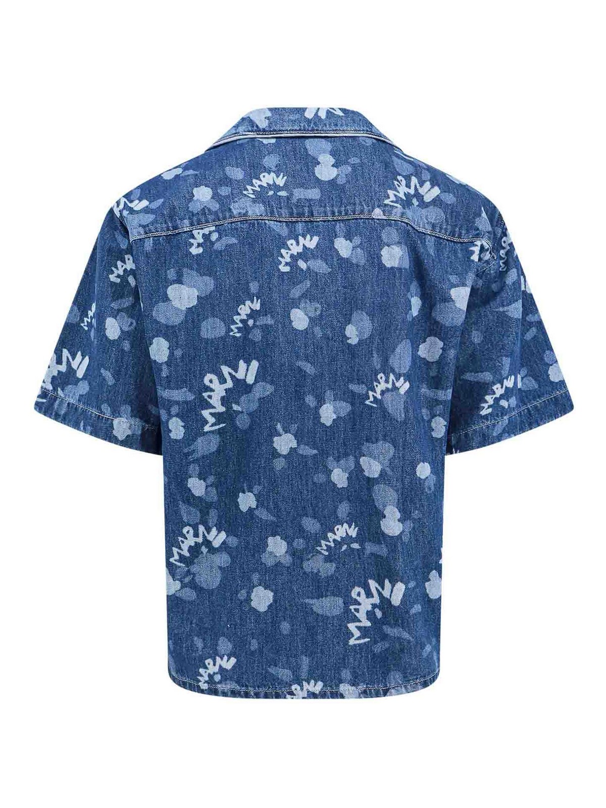Shop Marni Denim Shirt With  Dripping In Azul
