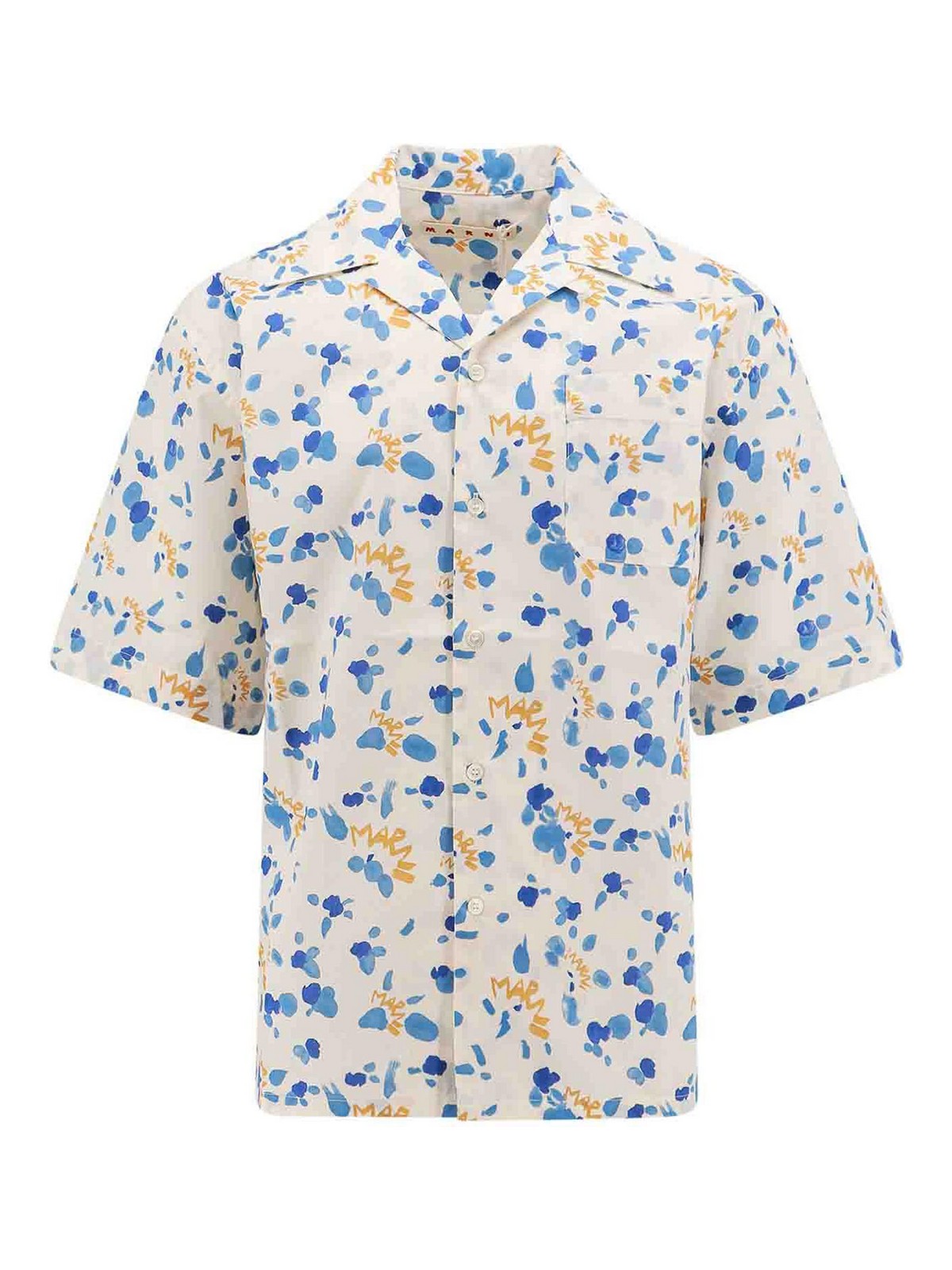 Shop Marni Popeline Shirt With  Dripping Print In Multicolor