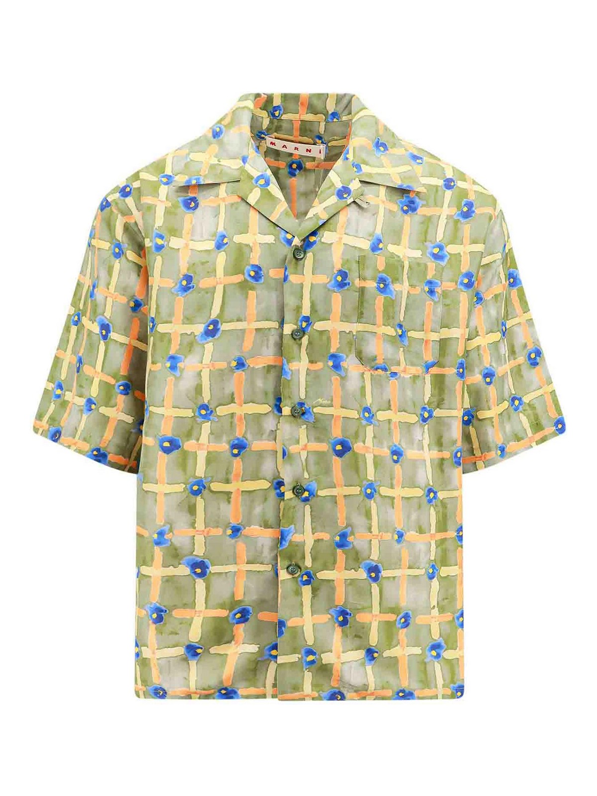 Shop Marni Habotai Silk Shirt With Saraband Print In Verde