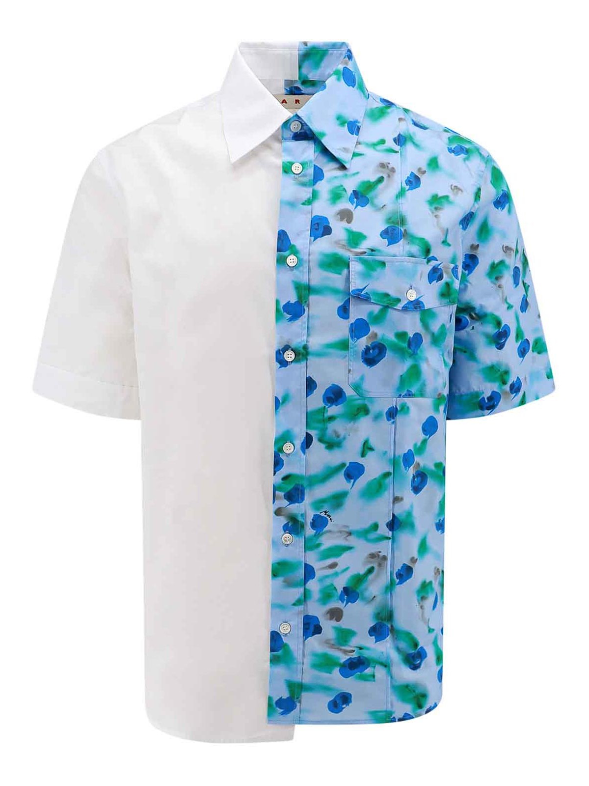 Shop Marni Cotton Shirt With Floral Print In Azul