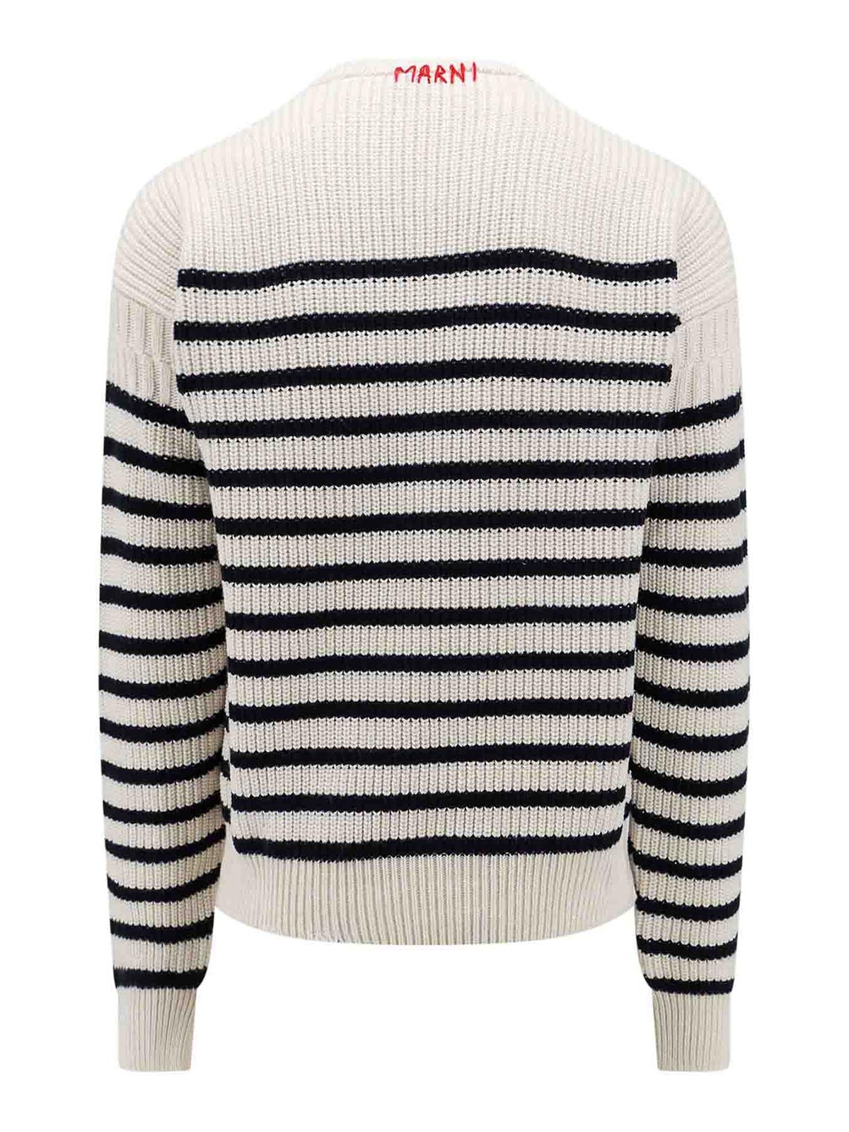 Shop Marni Virgin Wool Sweater With Striped Motif In White