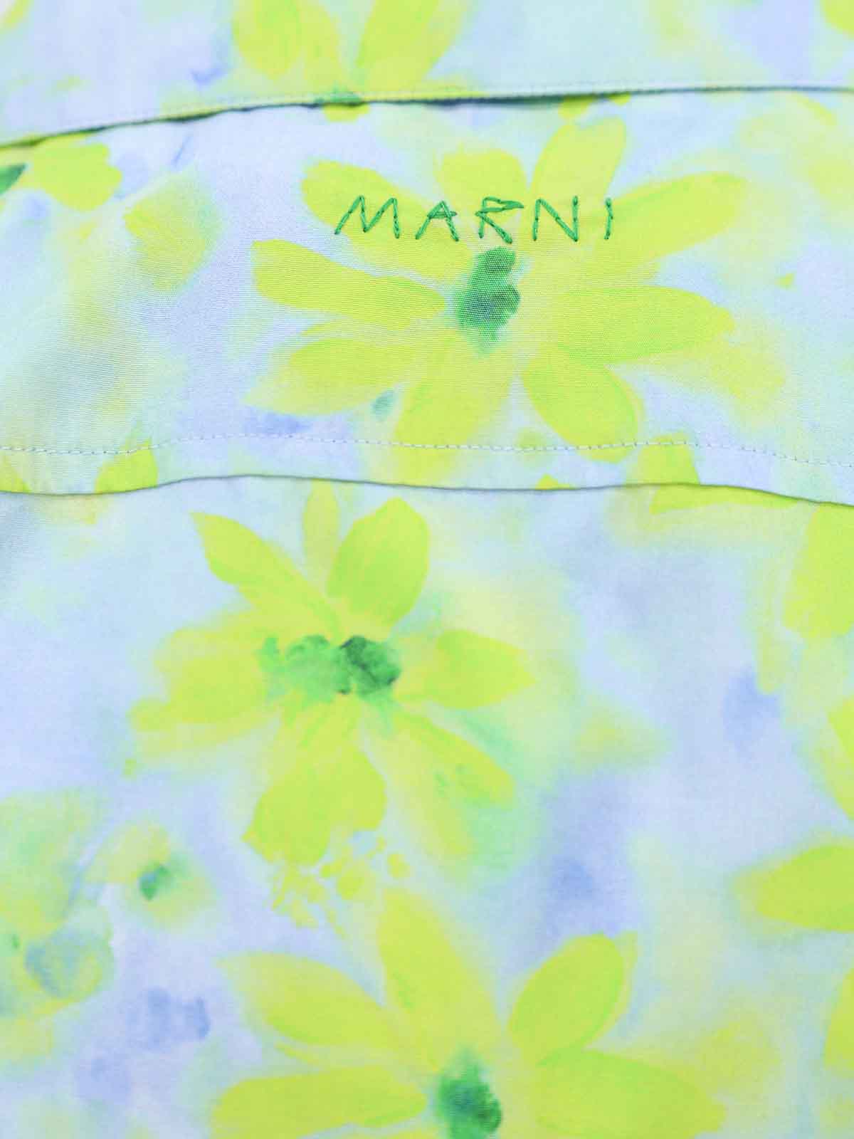 Shop Marni Cotton Shirt With Floral Motif In Blue
