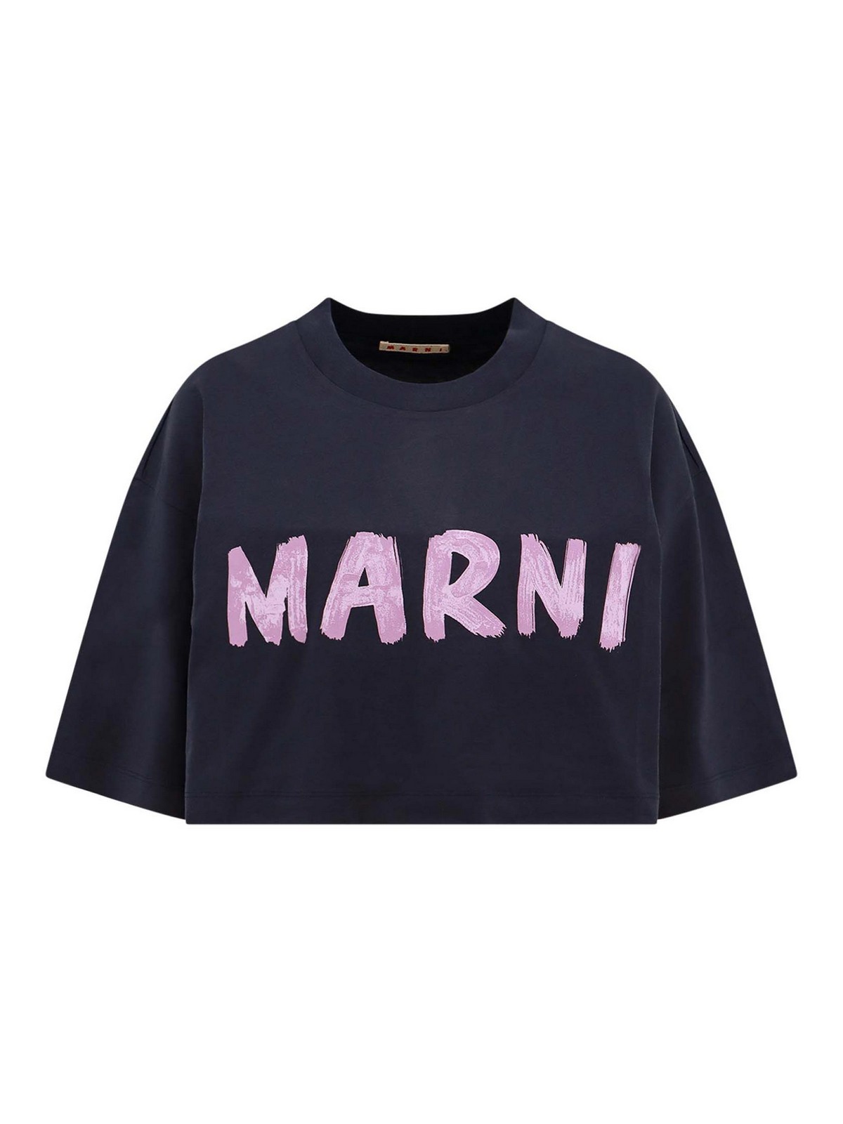 Shop Marni Cotton T-shirt With Frontal Logo In Azul