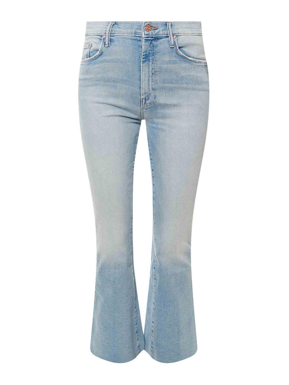 Shop Mother Flared Stretch Cotton Jeans In Blue