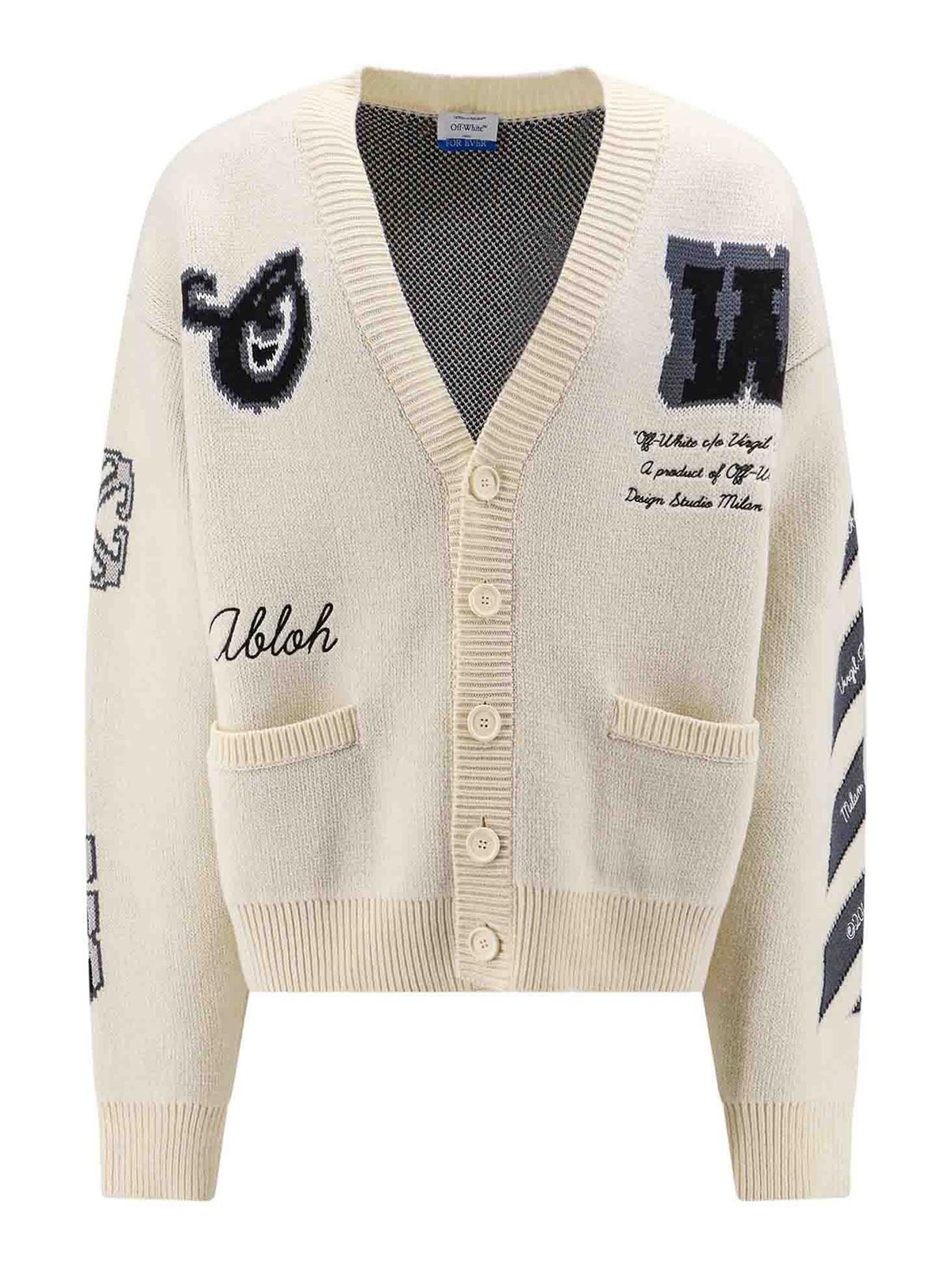 Shop Off-white Varsity Cardigan With Iconic Intarsia In Blanco